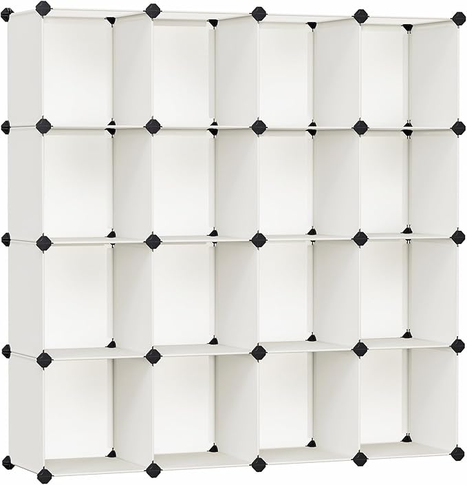 SONGMICS Cube Storage Organizer, Set of 16 Plastic Cubes, Closet Organizers and Storage, Room Organization, Bedroom Living Room, 12.2 x 48.4 x 48.4 Inches, Cream White ULPC442M01
