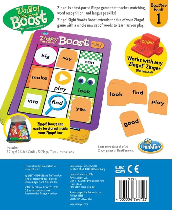 Think Fun Zingo! Sight Words Boost - Engaging Brain Game | Expansive Vocabulary Builder | Stimulates Memory & Concentration | for Kids Aged 4 and Up | Expansion Pack (76472)