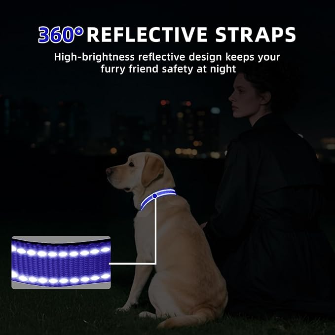 Reflective Dog Collar for Extra Large Dogs, Adjustable Collar with Soft Neoprene Padded, Durable Buckle for Daily Walking,Navy Blue,XL