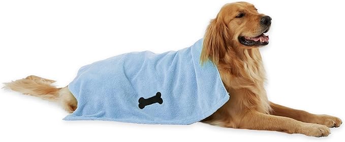 Bone Dry Pet Grooming Microfiber Towel, Embroidered Collection, X-Large,41x23.5", Blue