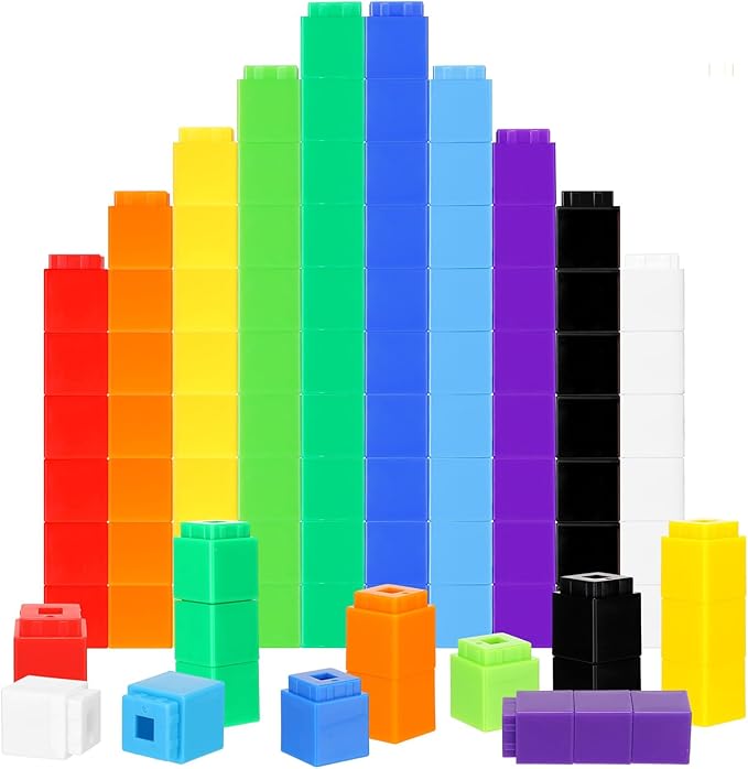 Jenaai 1000 Pieces Linking Counting Cubes, Plastic Counting Blocks, Colorful Math Cubes, Math Manipulatives Classroom Learning Supplies for Preschool Activities Boys Girls(Simple Style)