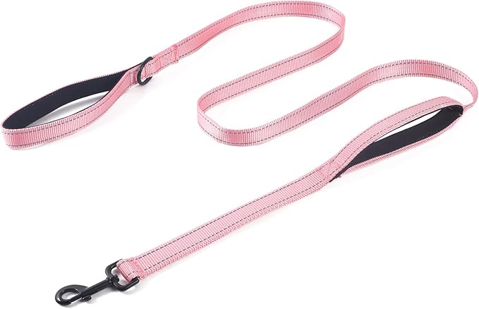 ECO-CLEAN Dog Leash for Large Dogs, Traffic Padded 2 Handles for Extra Control, 6 FT Long with Reflective Stitch for Night Walking (Pink)