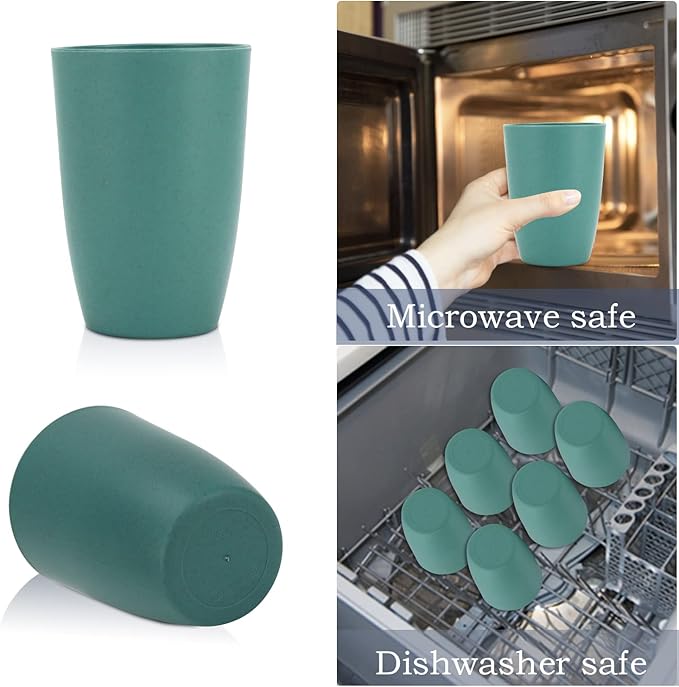 Wrova Wheat Straw Cups 6 PCS Good Alternative to Plastic Reusable Cups 20 oz Unbreakable Drinking Cup Reusable Dishwasher Safe Water Plastic Glasses Green