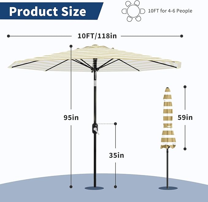 Garvee 10FT Patio Umbrella - Outdoor Table Umbrella with Crank Lift & Push Button Tilt - Market Umbrella 8 Sturdy Ribs UV Protection for Pool, Deck, Yard, Garden
