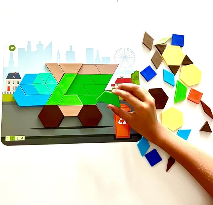 hand2mind Recycling and Conservation Pattern Block Puzzle Set, Tangram Puzzle, Geometric Shapes for Kids, Pattern Blocks Cards, Pattern Play, Toddler Battern Blocks, Kindergarten Learning Activities