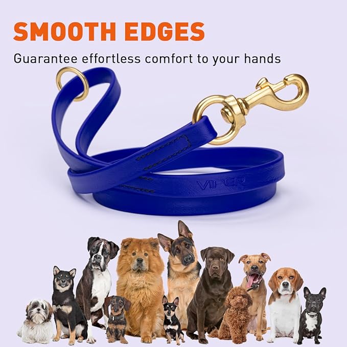 Viper Biothane K9 Working Dog Leash Waterproof Lead for Tracking Training Schutzhund Odor-Proof Long Line with Solid Brass Snap for Puppy Medium and Large Dogs 6ft, Blueberry Royal