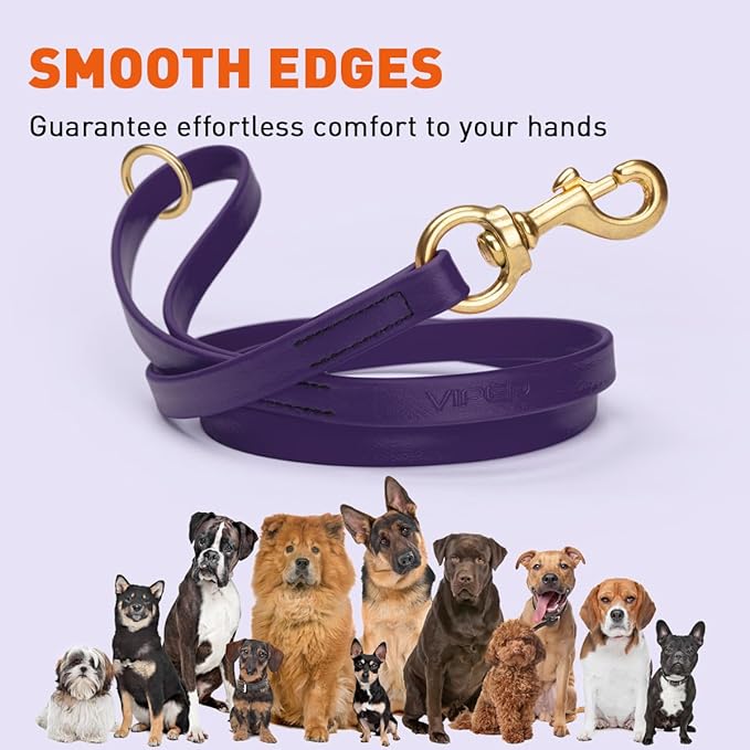 Viper Biothane K9 Working Dog Leash Waterproof Lead for Tracking Training Schutzhund Odor-Proof Long Line with Solid Brass Snap for Puppy Medium and Large Dogs 4ft, Violet Purple