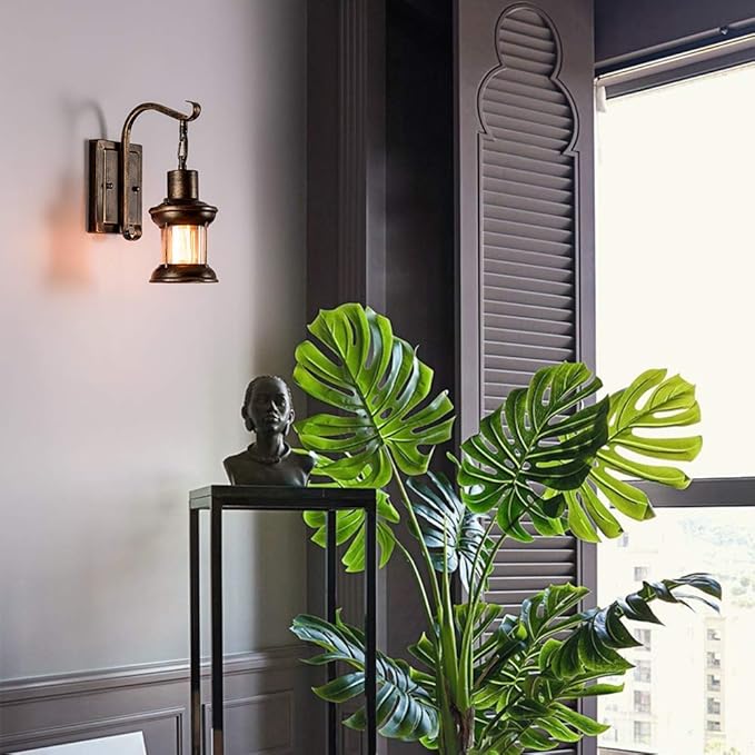 Luling Vintage Glass Wall Sconce Fixtures, Rustic Nordic Glass Wall Light Fixtures Retro Metal Black Painting Color Wall lamp for Restaurant Home Bar Bedroom Bedside Corridor Decorate (No Bulb)