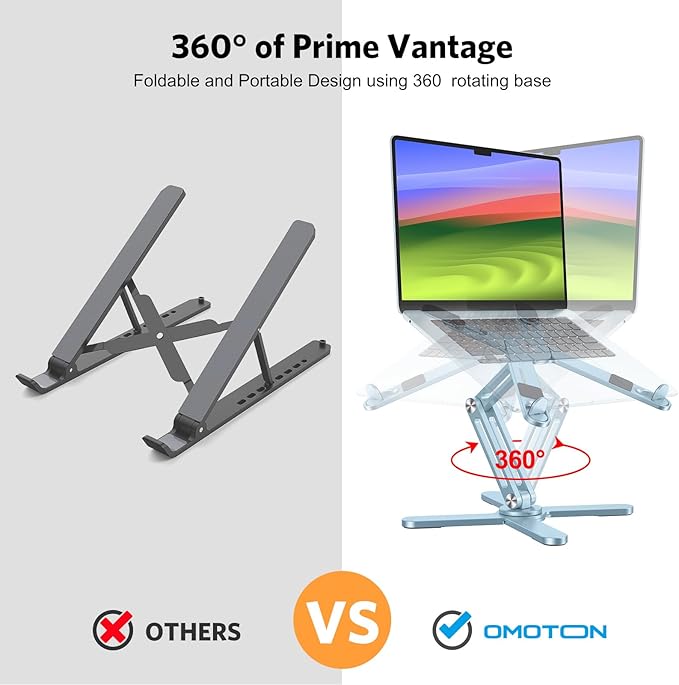 OMOTON 360 Rotating Laptop Stand Riser for Desk, Ergonomic Foldable Computer Stand Adjustable Height Angles for Collaborative Work, Easy Storage Fit Macbooks,All Laptops up to 16 inches,Sky Blue