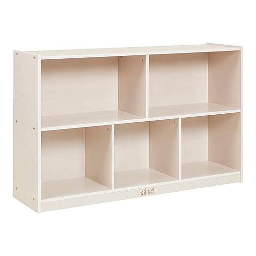 ECR4Kids 5-Compartment Mobile Storage Cabinet, Preschool, Classroom Furniture, White Wash