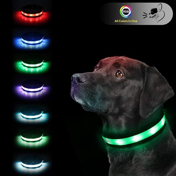 Light Up Dog Collars,Safety LED Dog Collars USB Rechargeable 7 Changing Colors Glow in The Dark Dog Walking Light,Neon Adjustable Safety Buckle Lighted Dog Collar for Small/Medium/Large Dogs, XL Size