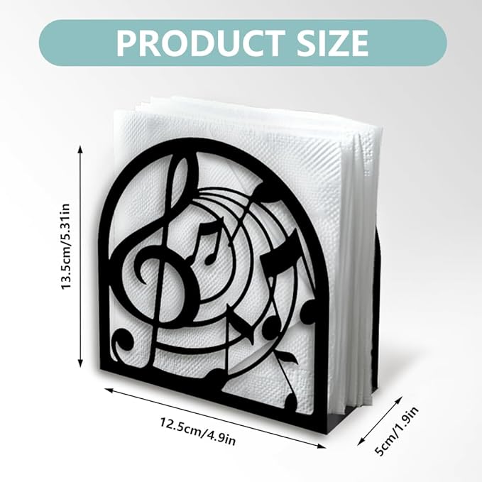 Music Note Decorative Black Metal Napkin Holder for Table, 4.9" x 4.9" x 1.9" Standing Napkin Holder for Home Kitchen Restaurant Picnic Party Coffee Bar Dining Room