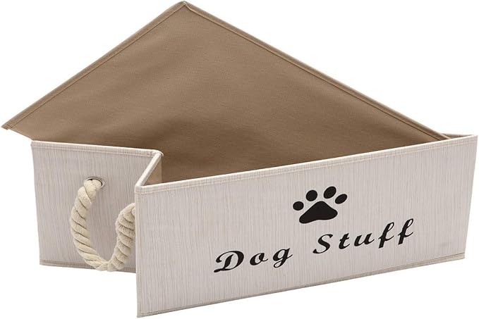 Geyecete Large Fabric Storage Bins Organizer with Weave Rope Handle, Collapsible Cube Basket Container Box for Dog Apparel & Accessories,Dog Coats,Dog Toys Gift Baskets-Beige