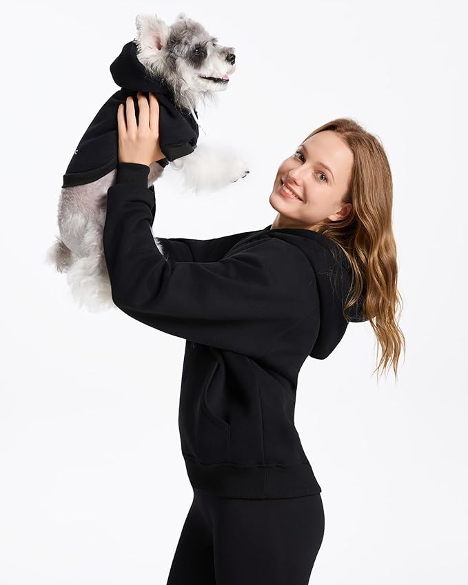XPUDAC Matching Hoodie for Dogs and Humans Fleece Sweatshirt Soft Warm Pet Hoodie Sweater for Large Small Medium Dog and Owner Matching Clothes Cold Weather, Black, XS
