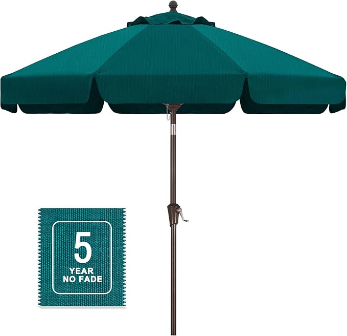 MASTERCANOPY 9ft Olefin Valance Patio Umbrella with Tilt Crank, 5-Year-Non-Fading Canopy & 8 Fiberglass Ribs for Deck, Patio, and Garden, Turquoise