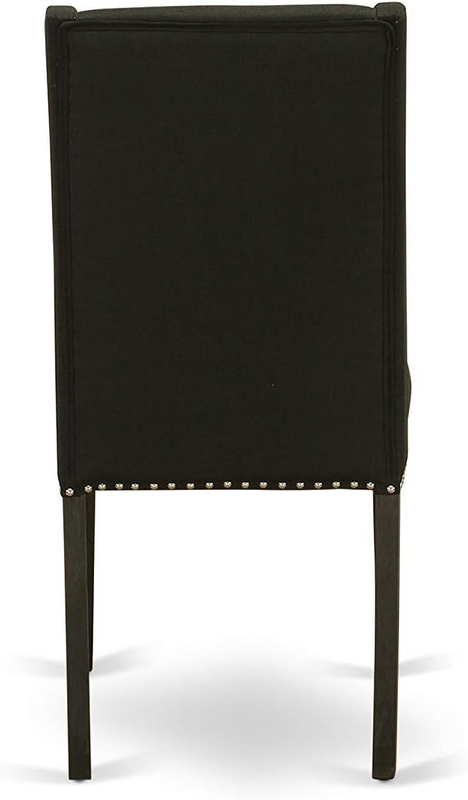 East West Furniture X677FL624-7 7 Piece Modern Dining Table Set Consist of a Rectangle Wooden Table with X-Legs and 6 Black Linen Fabric Parson Dining Chairs, 40x72 Inch, Multi-Color