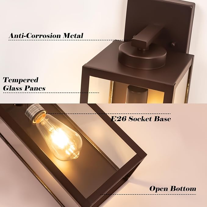 16-inch Oil-Rubbed Bronze Large Outdoor Wall Light Fixture, Brown Exterior Wall Lantern, Farmhouse Porch Sconce Lighting, Modern Outside Lights for House, Garage, Patio Lamp, 2 Packs