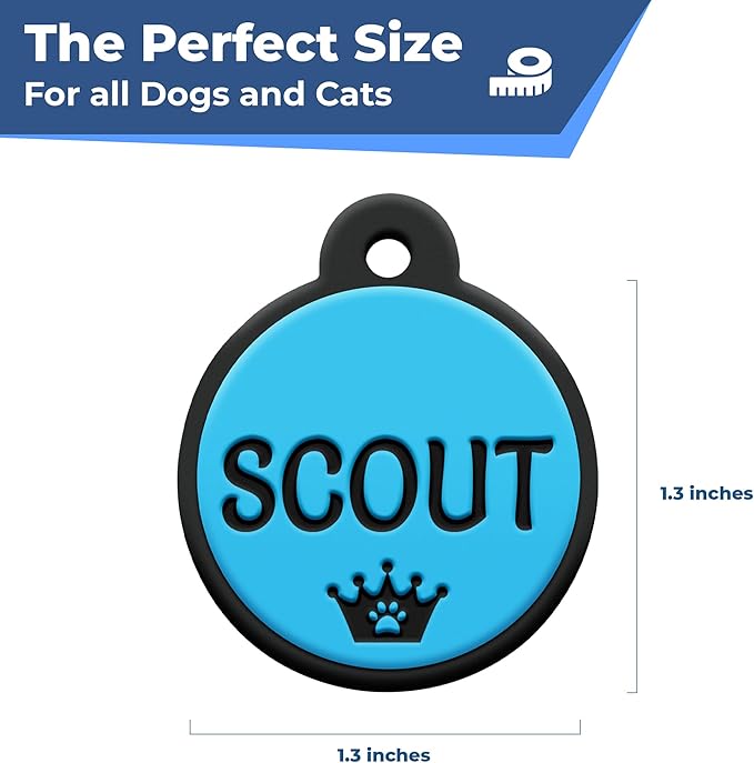 GoTags Silicone Dog Tags, Soundless Pet Tag, Personalized Silent Tag Engraved for Pets with Cute Custom Designs, for Dogs and Cats, (Round, Purple)