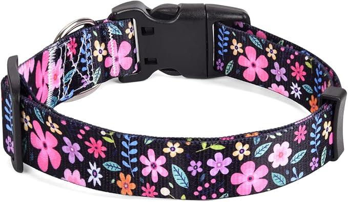 Dog Collar with Bohemia Floral Tribal Geometric Patterns - Soft Ethnic Style Collar Adjustable for Small Medium Large Dogs(Floral,M)
