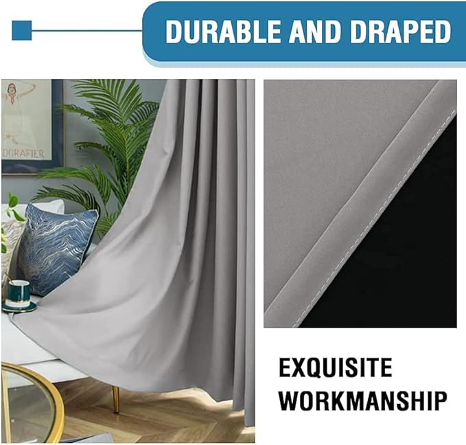 H.VERSAILTEX 100% Blackout Curtains for Bedroom Thermal Insulated Blackout Curtains 63 inch Length Heat and Full Light Blocking Curtains for Living Room with Black Liner 2 Panels Set, Dove Gray