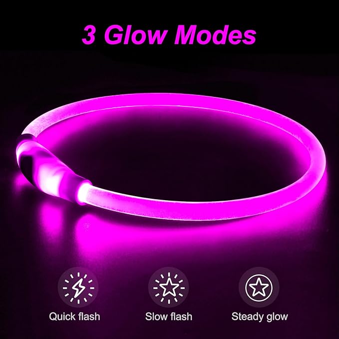 Light Up Dog Collar, USB Rechargeable Dlitk LED Dog Collar 1 Count, TPU Cuttable Glow Collar for Dogs, Dog Light for Large Medium Dogs Walking at Night (Pink)