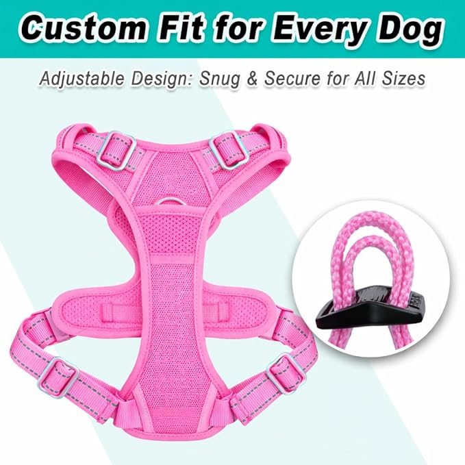 BARKBAY Dog Harness No Pull Mesh for Small Dogs - Adjustable, Reflective, Comfortable, No Choke, Heavy-Duty - Perfect for Outdoor Training, Walking, and Hiking - Strong & Durable - S & Pink Mesh