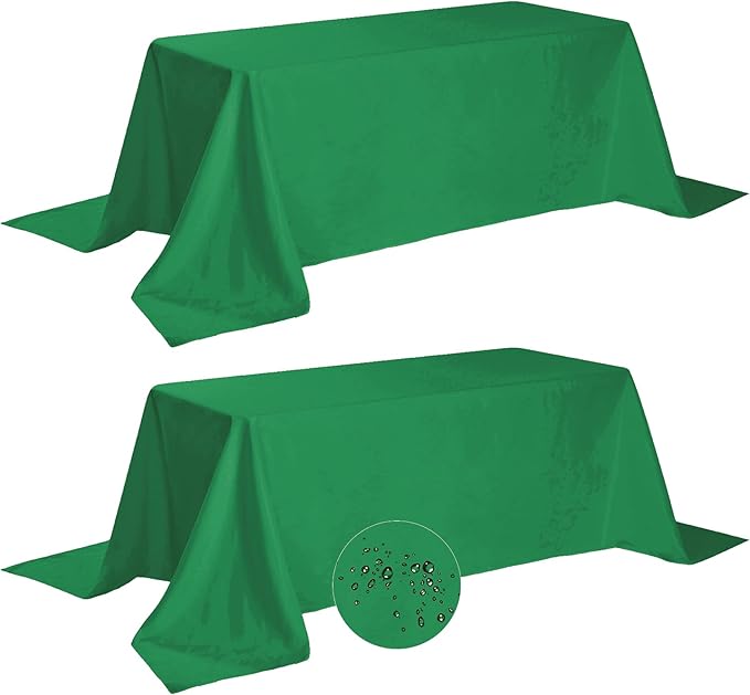 Fokitut 2 Pack Waterproof Rectangle Tablecloth, 90x156 Inch, Stain Resistant and Wrinkle Polyester Table Cloth, Fabric Table Cover for Kitchen Dining, Wedding, Party, Holiday Dinner-Emerald