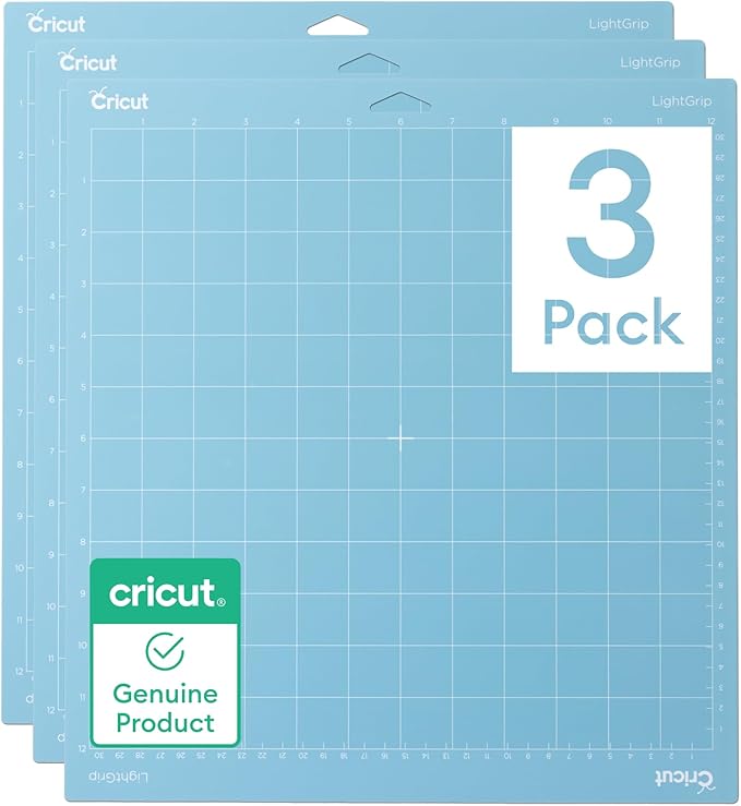 Cricut LightGrip Cutting Mats 12in x 12in, Reusable Cutting Mats for Crafts with Protective Film, Use with Printer Paper, Vellum, Light Cardstock & More for Explore & Maker (3 Count)