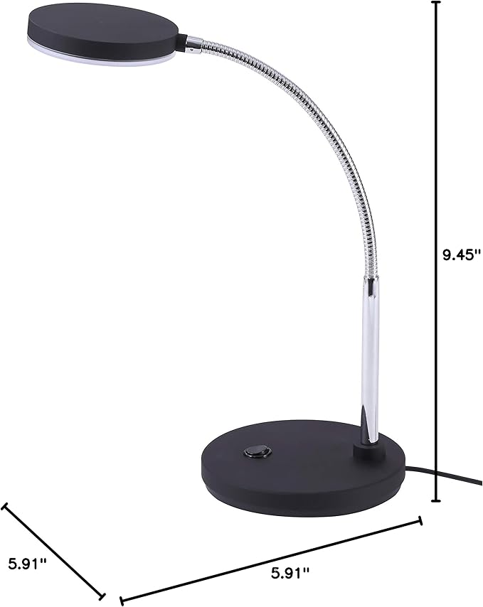Bostitch Office LED Metal Gooseneck Desk Lamp, Flicker Free, Adjustable Head (VLED1800BK), Black