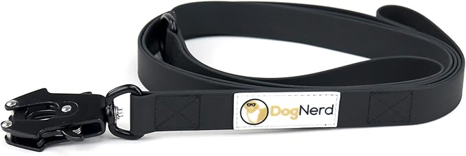 6ft Black Dual Handle Silicone Tactical Dog Leash for Medium, Large, Giant, Police Breeds | Quick Release Swivel Clip Carabiner | Coated Nylon Heavy Duty | Strong Puller | Training Leashes