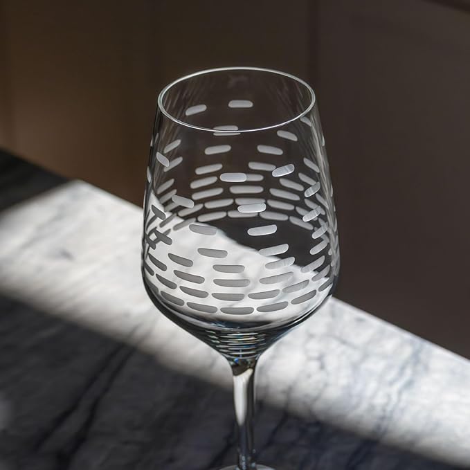 Rolf Glass Strata All Purpose Wine Glass | Made in America | Large 19.5oz Wine Glass | Diamond Engraved Crystal Glass | Contemporary Geometric Brick Design | Red or White Wine | Set of 2