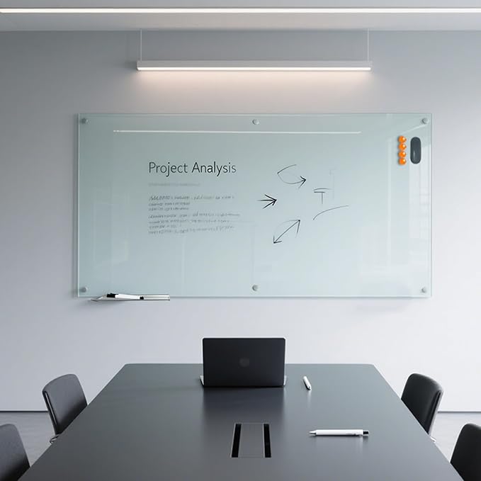 KIZZBY Glass Dry Erase Board - Magnetic Whiteboard, 72"X36" Frameless White Board Clear Glass Boards with Super Strong Magnets, Wall Mounted for Office, Classroom and Home