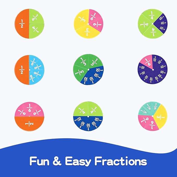 Magnetic Fraction Tiles & Circles Set with Dry Erase Board - Montessori Math Manipulatives Kit for Grade 1-5, Homeschool Classroom Fraction Puzzles and Games