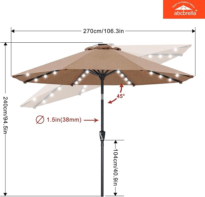 ABCCANOPY OLEFIN® 5-Year No Fading Patio Umbrella with Solar Lights (Land)
