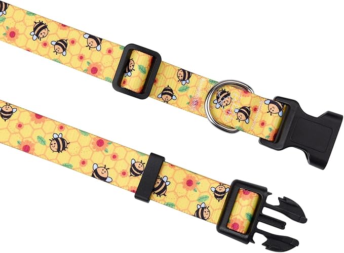 Dog Collar with Bohemia Floral Tribal Geometric Patterns - Soft Ethnic Style Collar Adjustable for Small Medium Large Dogs(Bee,L)