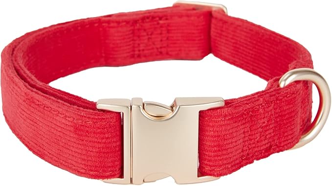 Soft Corduroy Fibric Dog Collar with High Grade Metal Buckle, for Large Dogs.(Red,Large:17-26")