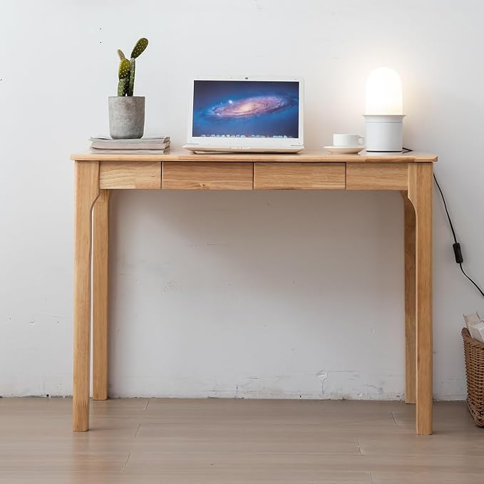 Solid Wood Desk, Gaming Study Home Office Desks for Work, Student PC Desk for Bedroom, Small Computer Desk for Small Spaces, Easy to Assemble (Wood Color, 39inch)
