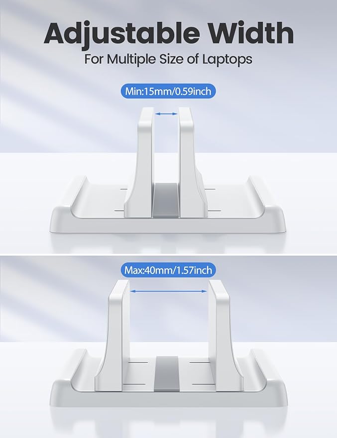 Vaydeer Vertical Laptop Stand Holder Plastic Adjustable Desktop Notebook Dock Space-Saving 3 in 1 for All MacBook Pro Air, Mac, HP, Dell, Microsoft Surface, Lenovo, up to 17.3 inches (White)
