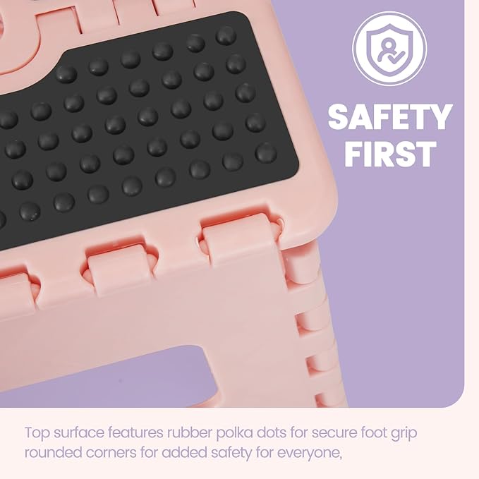 ACSTEP 9 Inch Folding Step Stool 300 LB Capacity Non Slip Foot Stool with Handle Plastic Foldable Step Stools for Kids Stepping Stool for Bathroom Black Small Step Stool (1 PC Pink)