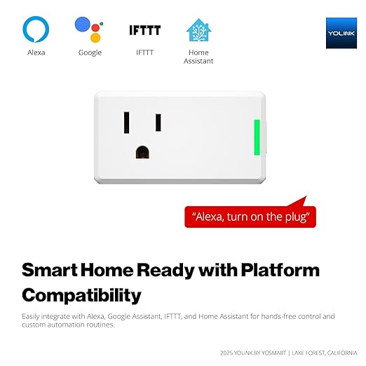 YoLink Smart Energy Plug 15A – 1/4 Mile LoRa Range, High-Power Devices with Cycle Schedule, Real-Time Energy Monitoring, Overload Protection, Alerts, Alexa, Google, IFTTT, HA, Hub Required YS6614