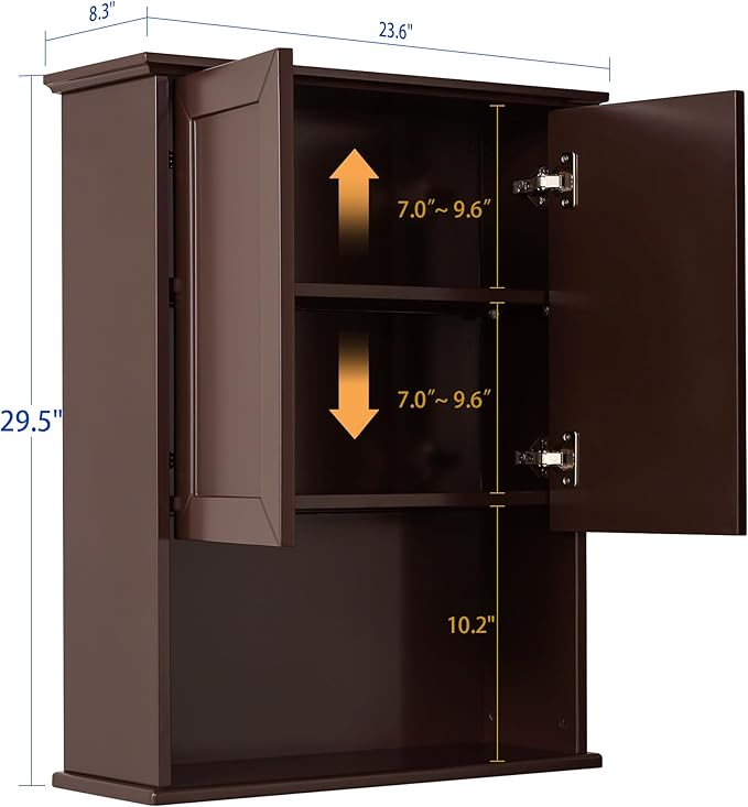 Wall Cabinet, 23x29 inch Medicine Cabinet, Over Toilet Storage with Adjustable Shelf, Wooden Expresso Bathroom Cabinet with 2 Doors