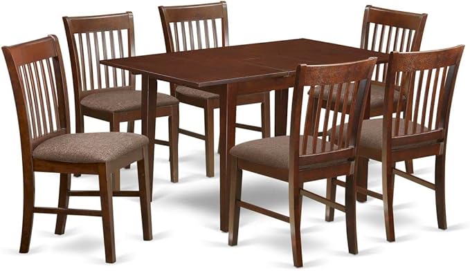 East West Furniture PSNO7-MAH-C 7 Piece Dining Room Furniture Set Consist of a Rectangle Wooden Table with Butterfly Leaf and 6 Linen Fabric Upholstered Chairs, 32x60 Inch, Mahogany