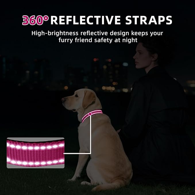 Reflective Dog Collar for Extra Large Dogs, Adjustable Collar with Soft Neoprene Padded, Durable Buckle for Daily Walking,Hotpink,XL