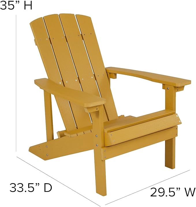 Flash Furniture Charlestown Commercial Grade Indoor/Outdoor Adirondack Chair, Weather Resistant Durable Poly Resin Deck and Patio Seating, Yellow