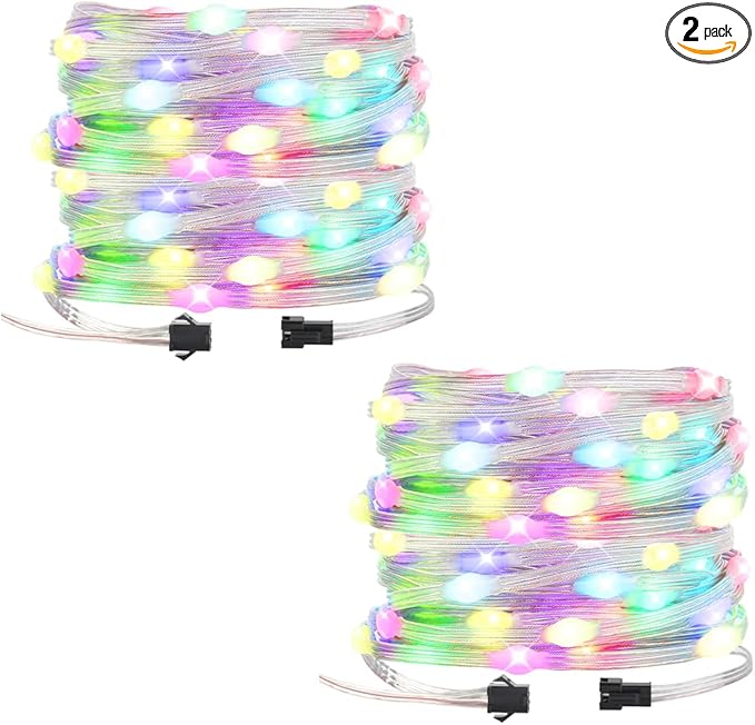BTF-LIGHTING WS2812B IC RGB Pebble Pixel Seed String Roll Individual Addressable Chasing Color Smart Fairy String Light PVC Wire 2Pack 65.6FT 200LED DC12V for Christmas Decor(No Adapter or Controller)