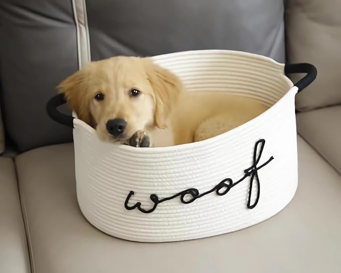 Triangle Pet Toy Basket Woven Puppy Bin -Durable Handle Storage Box for Organizing Dog Toys, Blankets & Accessories