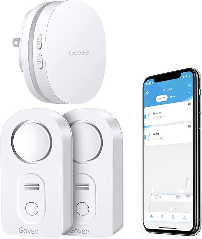 Govee WiFi Water Sensor 2 Pack, Smart Water Leak Detector, 100dB Adjustable Alarm Suit for Home and Basement, Water Leak Alert with Email & APP Push (Only Support 2.4G Wi-Fi)