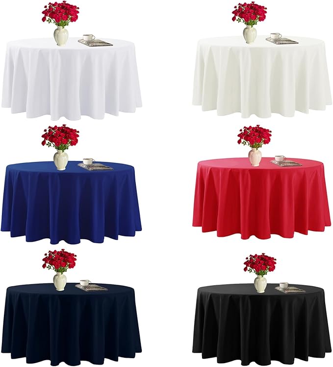 Fokitut 6 Pack Round Tablecloth, 70 Inch, Stain Resistant and Wrinkle Polyester Table Cloth, Fabric Table Cover for Kitchen Dining, Wedding, Party, Holiday Dinner-White