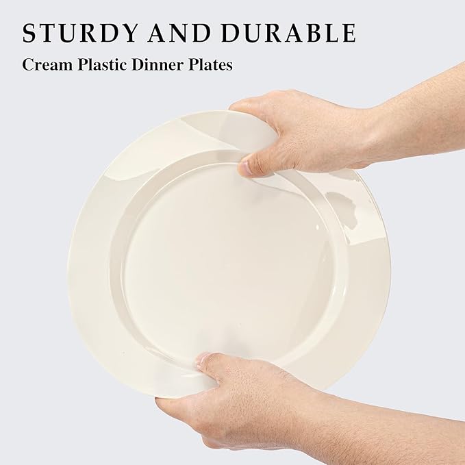 I00000 102 Pcs Ivory Plastic Plates, Disposable Party Plates Include 51 Ivory Dinner Plate 10’’ and 51 Plastic Dessert Plate 7’’ Perfect for Birthday, Party & Wedding