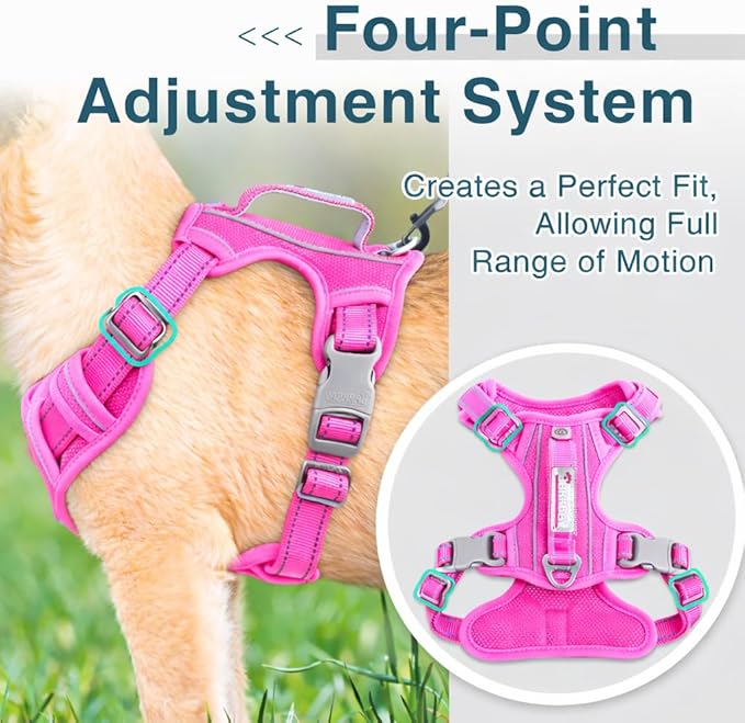 BARKBAY Dog Harness No Pull Oxford with ID Tag Pocket - Heavy Duty, Reflective, Easy Control for Large Dogs(Pink Oxford,S)